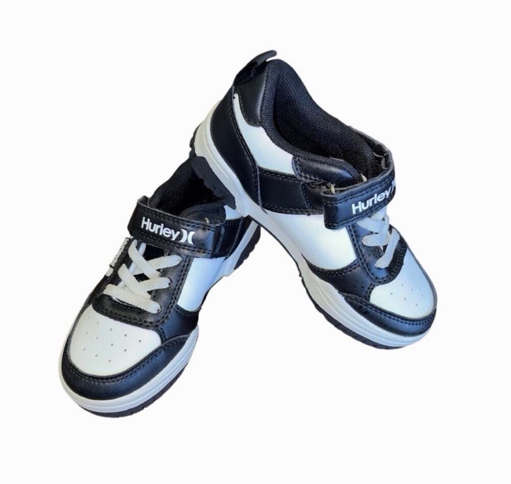 Hurley Rexx-T Kids Shoes Size 10 Black White Sneakers Hook Loop Strap